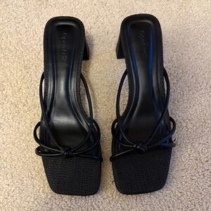 Classic Black Knotted Strap Square-Toe Heels